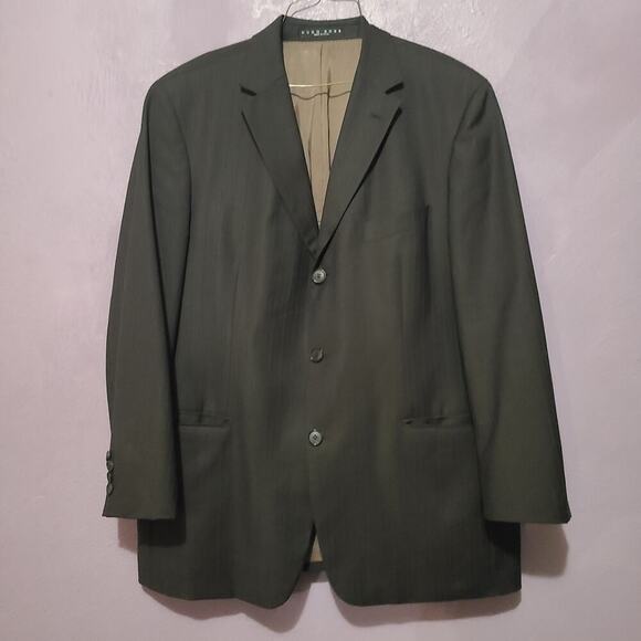 HUGO BOSS‎ VIRGIN WOOL ROSSELLINI SUIT JACKET BLAZER PINSTRIPE 3 BUTTON USA 42 S - Picture 1 of 8